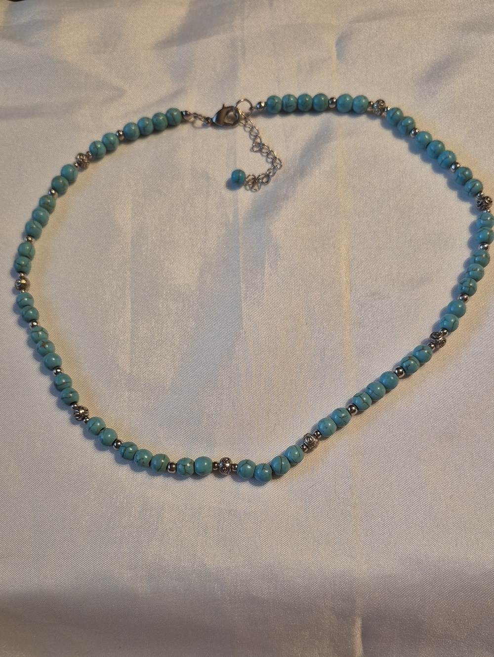 Turquoise Beaded Necklace with Silver Accents - Unbranded